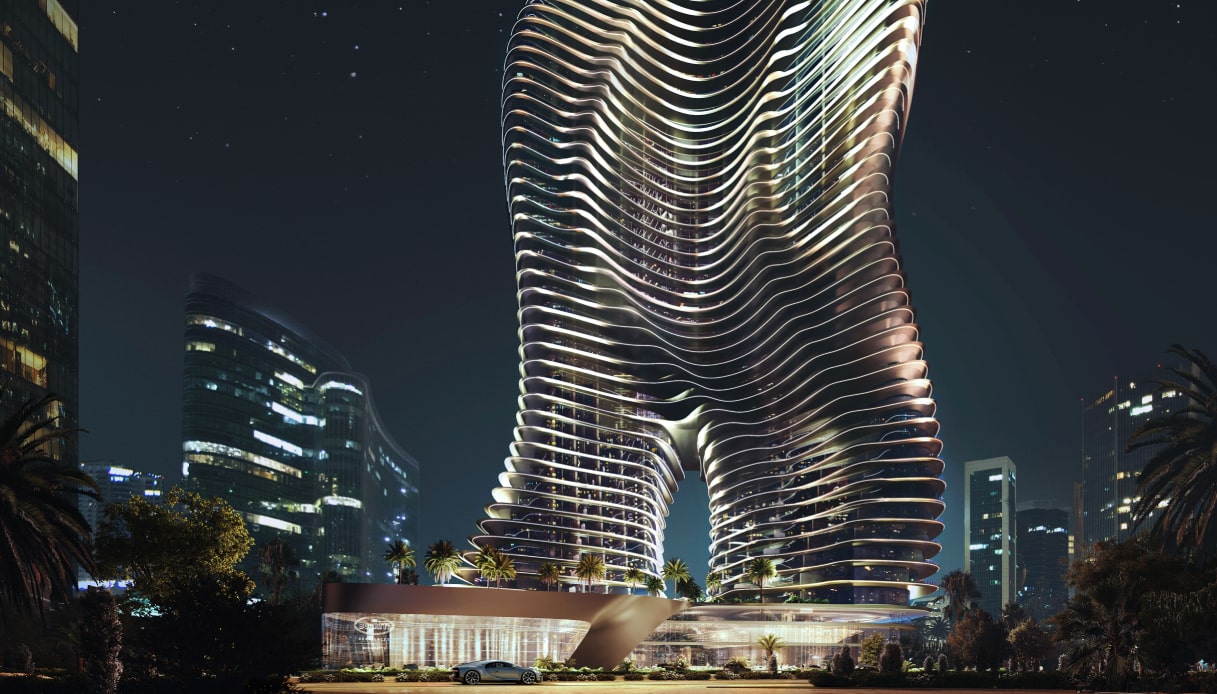Il palazzo Bugatti a Dubai dall'esterno